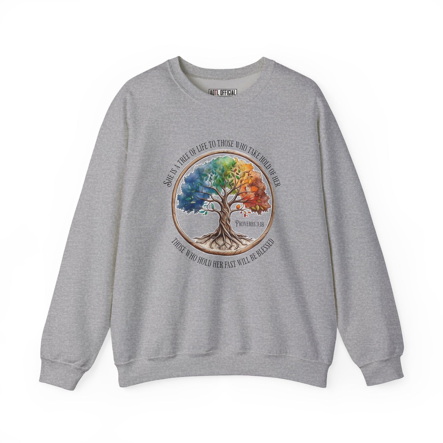 Colorful Tree of Life featuring Proverbs 3:18 Unisex Heavy Blend™ Crewneck Sweatshirt