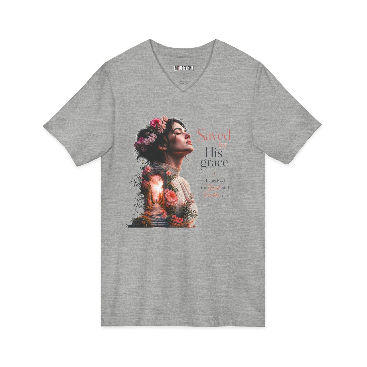 Pathway of Grace – I Survived the Great and Terrible Day (Joel 2:31) V-Neck Tee