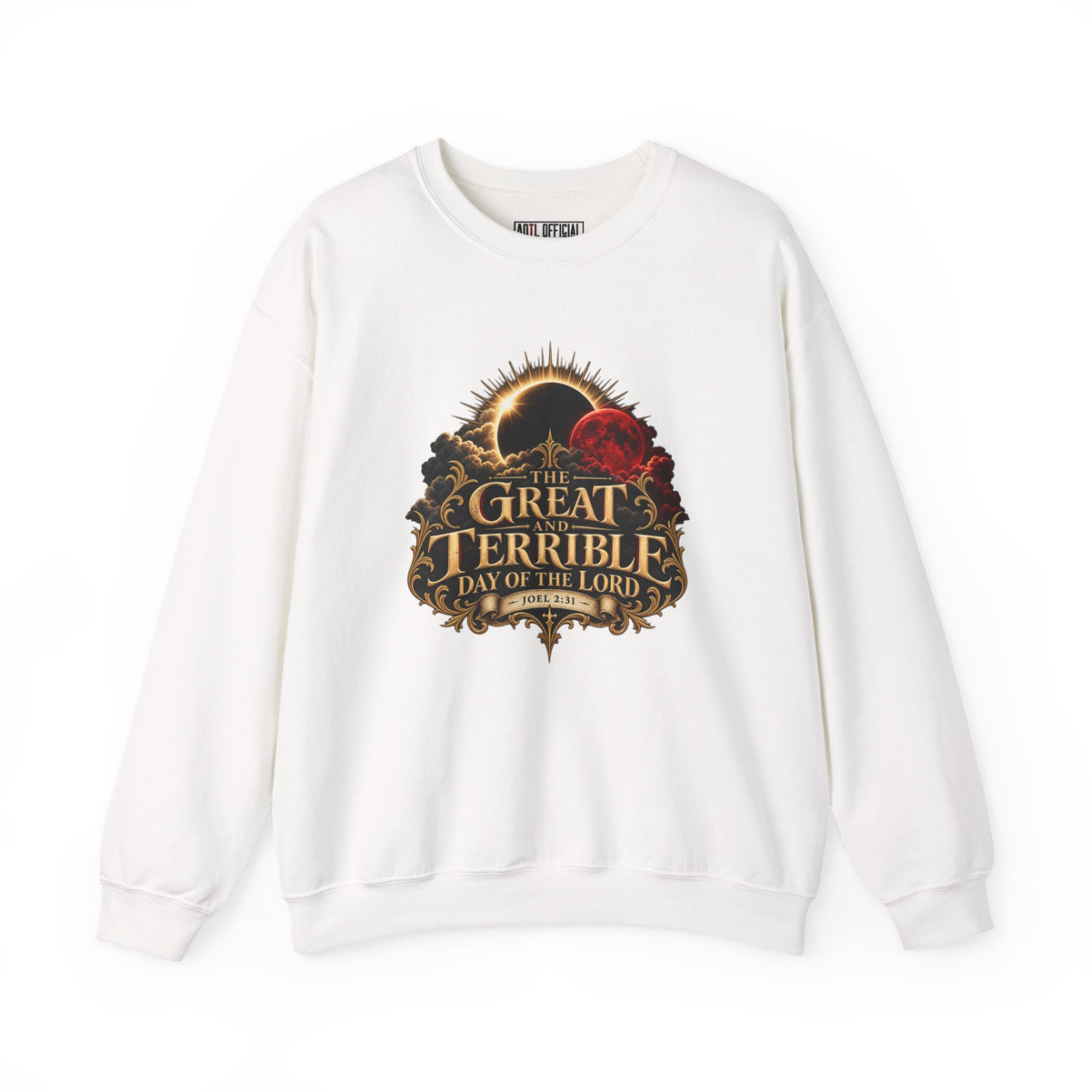 The Great and Terrible Day of the Lord — Joel 2:31 Christian  Sweatshirt. A dramatic depiction inspired by Joel 2:31.