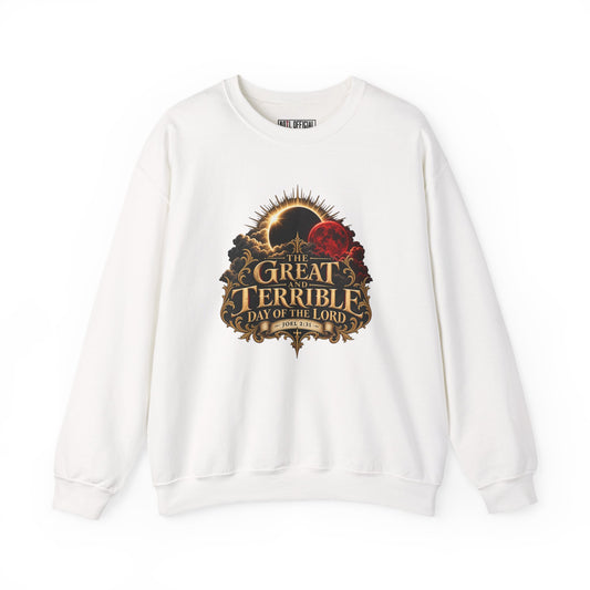 The Great and Terrible Day of the Lord — Joel 2:31 Christian  Sweatshirt. A dramatic depiction inspired by Joel 2:31.