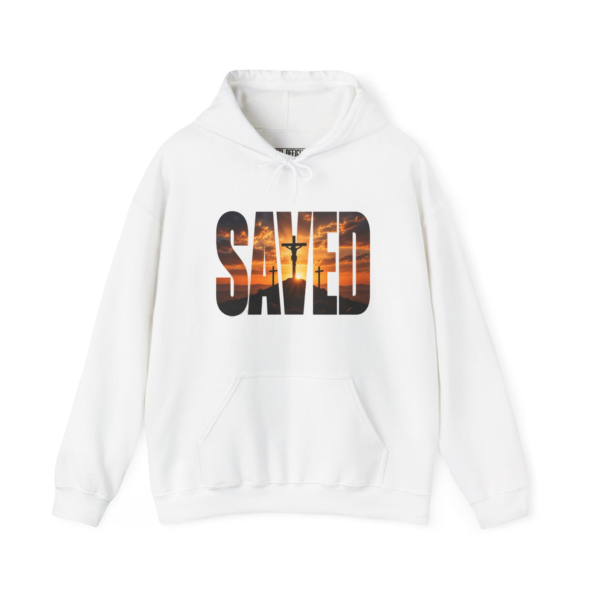 Shop the Saved — By the Cross Christian Hoodie. Simple, powerful, and unmistakably Christian. The word SAVED reveals the scene of Calvary within the letters.