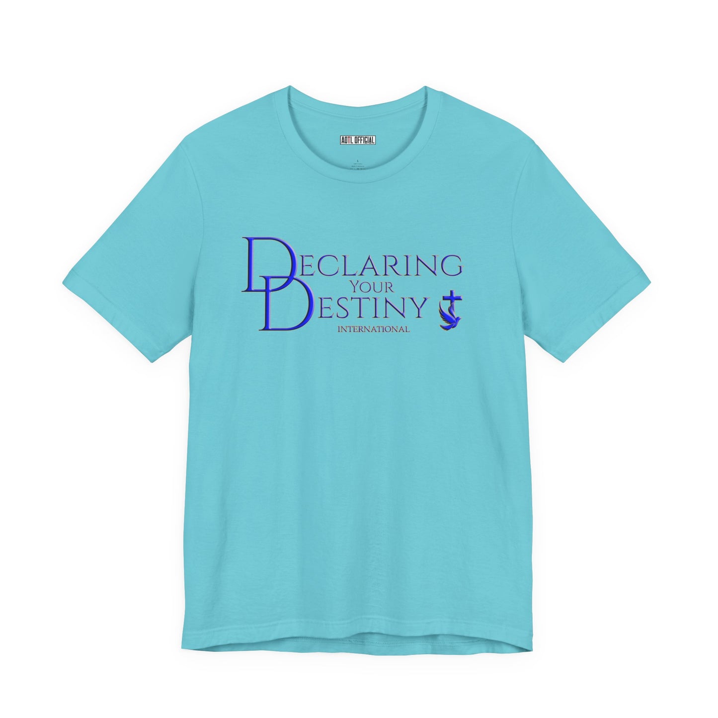 Declaring Your Destiny Blue & Gold logo/ Alpha & Omega Jesus Walking On Water t-shirt