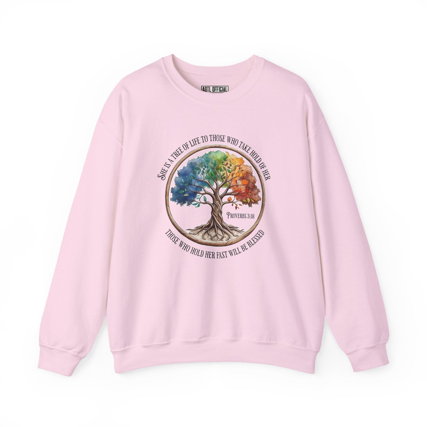 Colorful Tree of Life featuring Proverbs 3:18 Unisex Heavy Blend™ Crewneck Sweatshirt