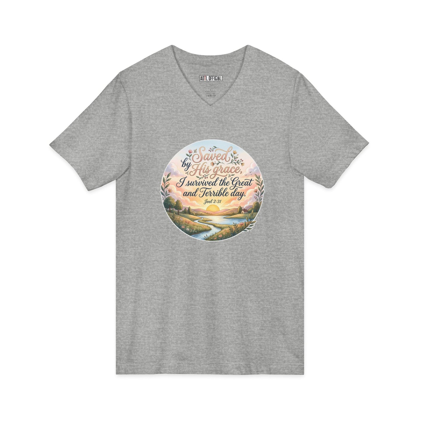 Dawn of Grace – I Survived the Great and Terrible Day (Joel 2:31) V-Neck Tee