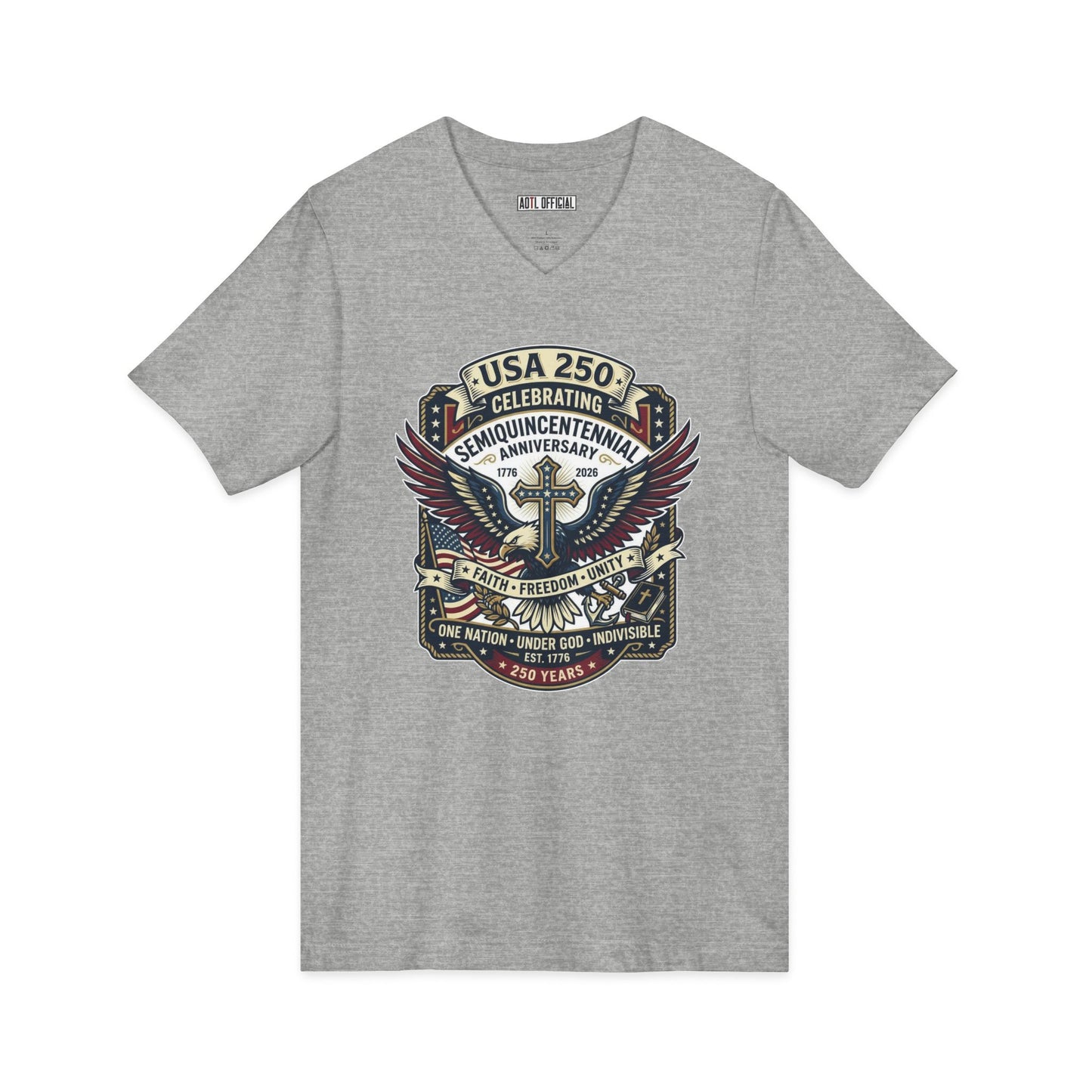 250 year Anniversary One Nation Under God Version 2  V-Neck Tee
