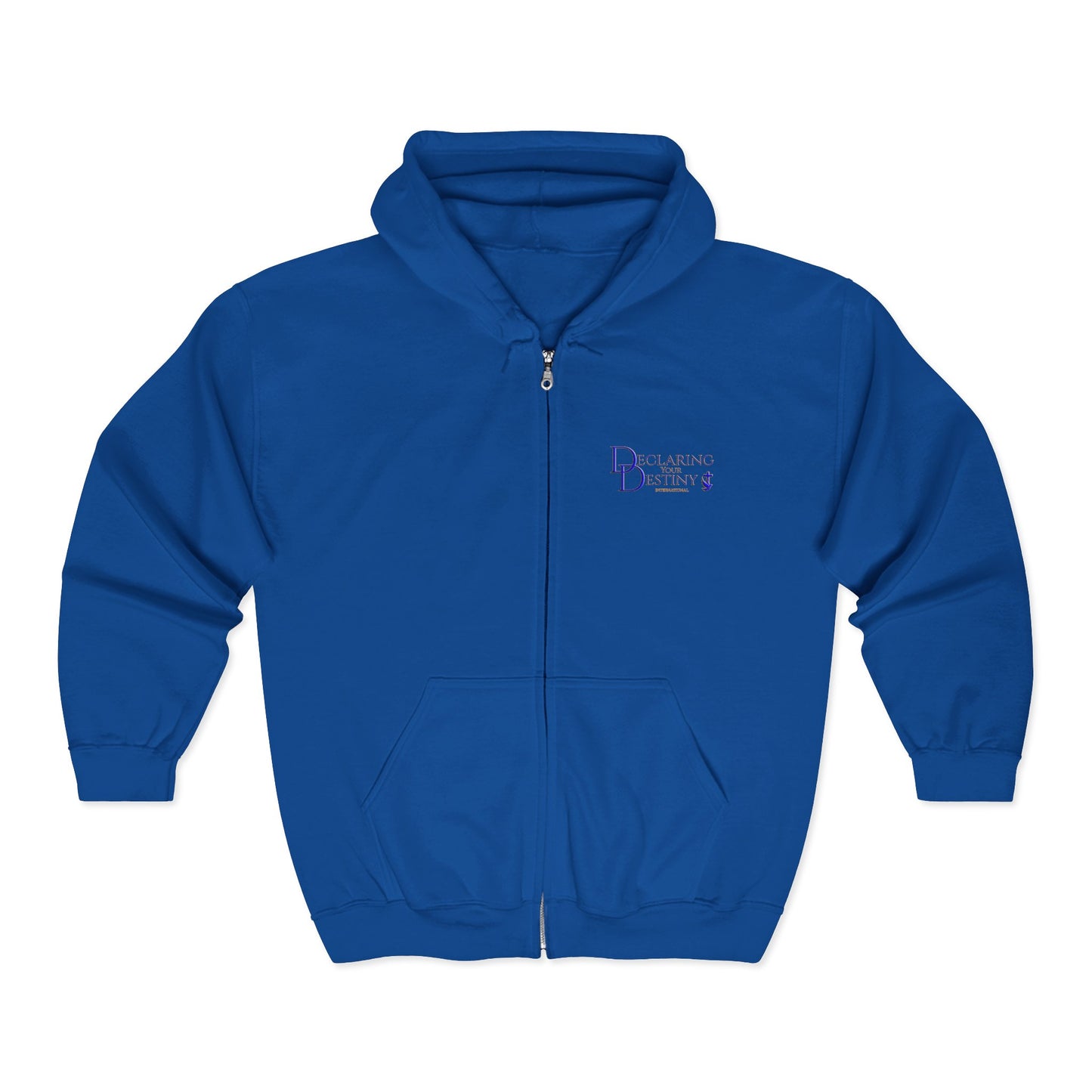 DYD  Single Sided Full-Zip Sweatshirt featuring the Blue/Gold Declaring Your Destiny logo