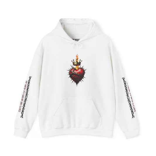The Sacred Heart Of Jesus With Powerful Sleeve Message Unisex Heavy Blend™ Hooded Sweatshirt