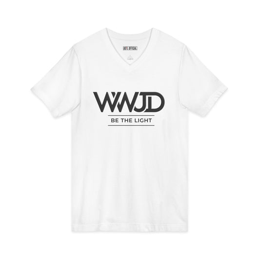 WWJD Christian V-neck t-shirt faith-inspired design
