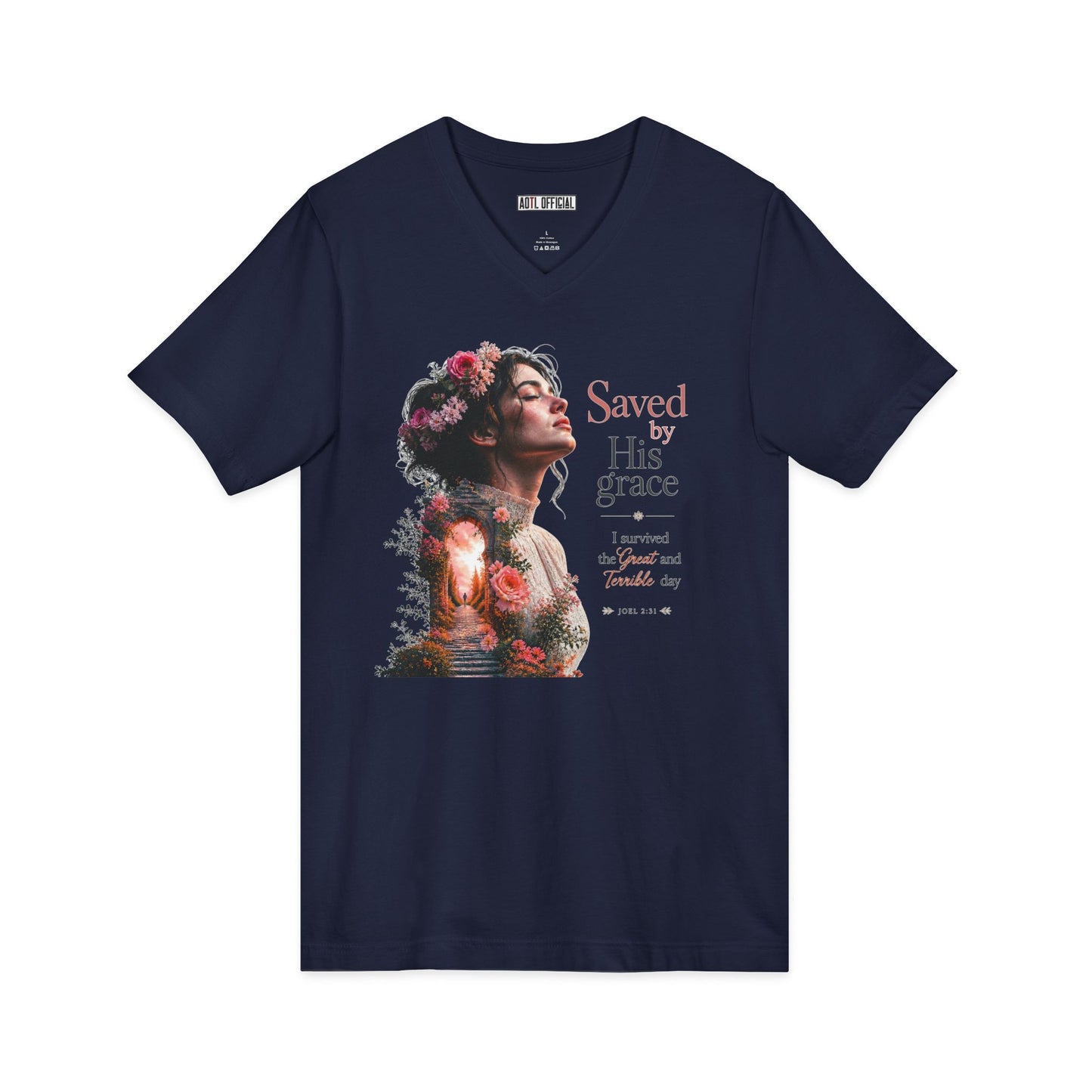 Pathway of Grace – I Survived the Great and Terrible Day (Joel 2:31) V-Neck Tee