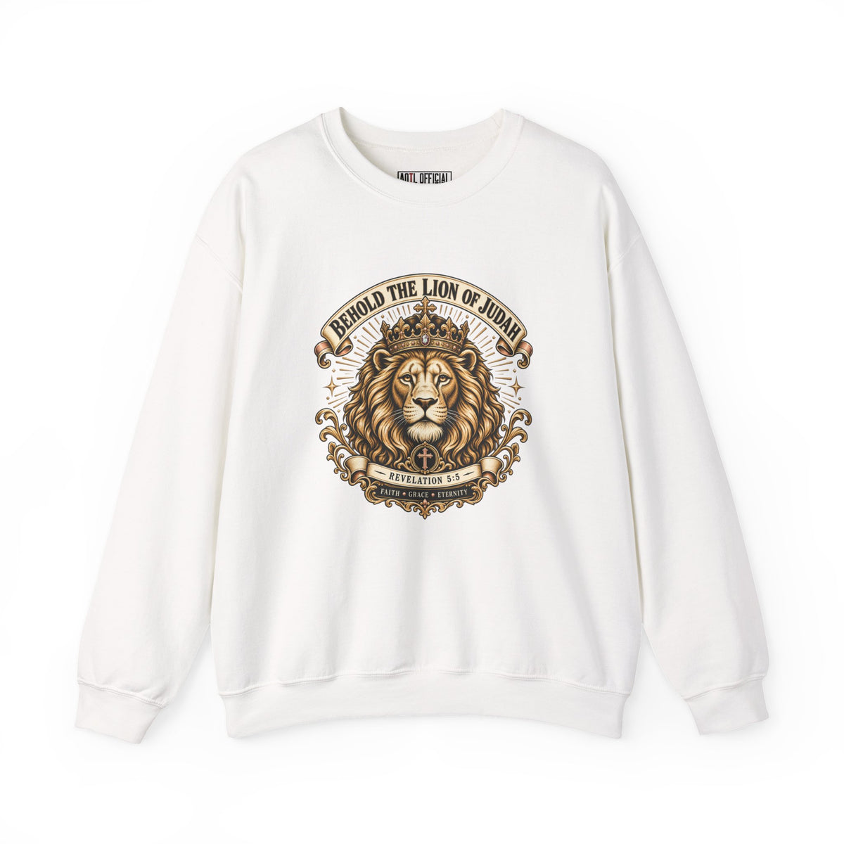 Behold the Lion of Judah — Revelation 5:5 Christian  Sweatshirt. A powerful tribute to Jesus Christ, the conquering Lion of Judah and King of Kings. 