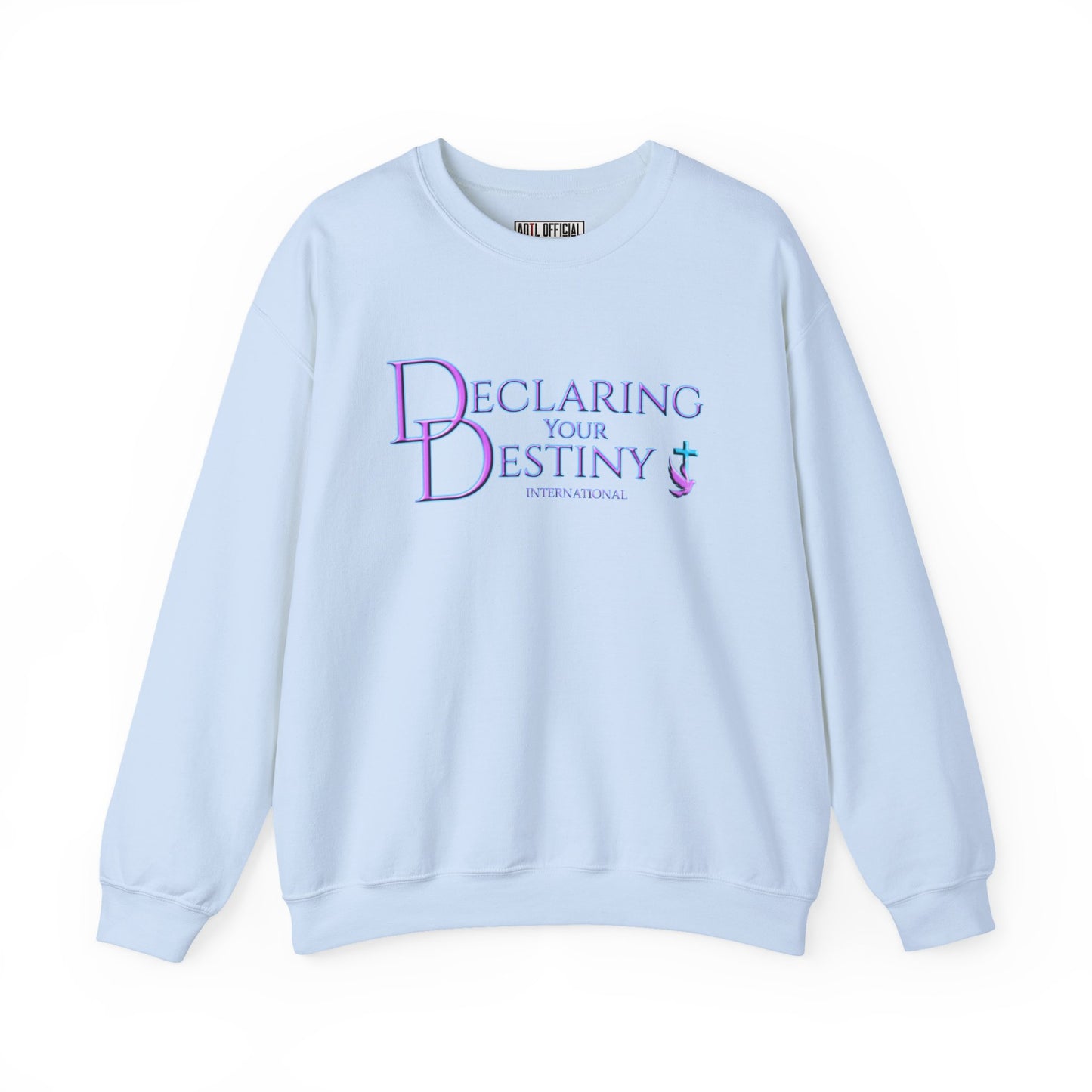 Declaring Your Destiny Purple -Teal logo/ Alpha & Omega Purple Lightning  Unisex Heavy Blend™ Crewneck Sweatshirt