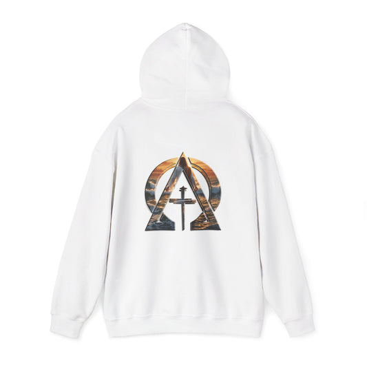 Declaring Your Destiny Blue & Gold logo/ Alpha & Omega Jesu Walking On Water Unisex Heavy Blend™ Hooded Sweatshirt