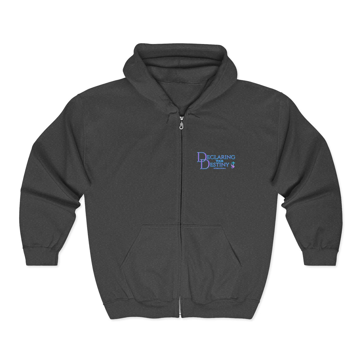 DYD  2 Sided Full-Zip Sweatshirt featuring the Purple/Teal Declaring Your Destiny logo