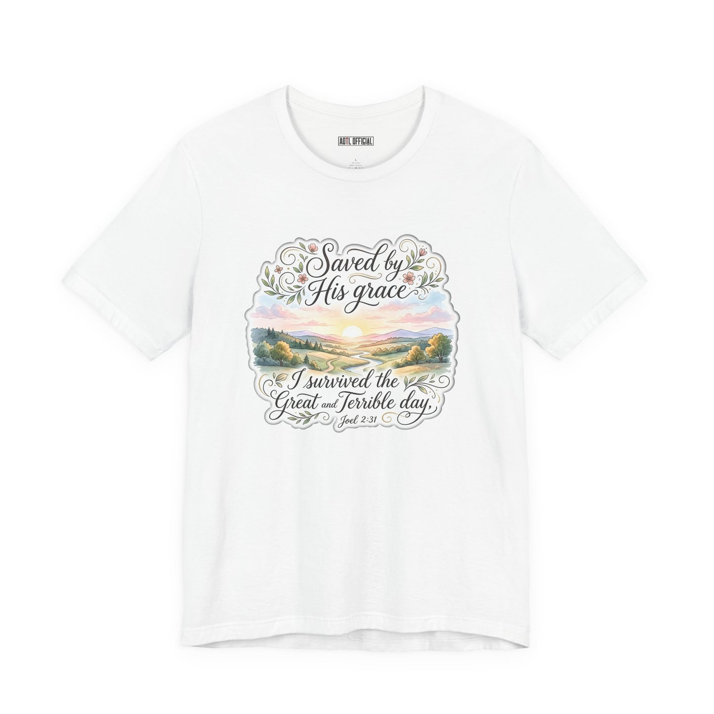 Grace Beyond the Horizon – I Survived the Great and Terrible Day (Joel 2:31) Unisex Short Sleeve Tee