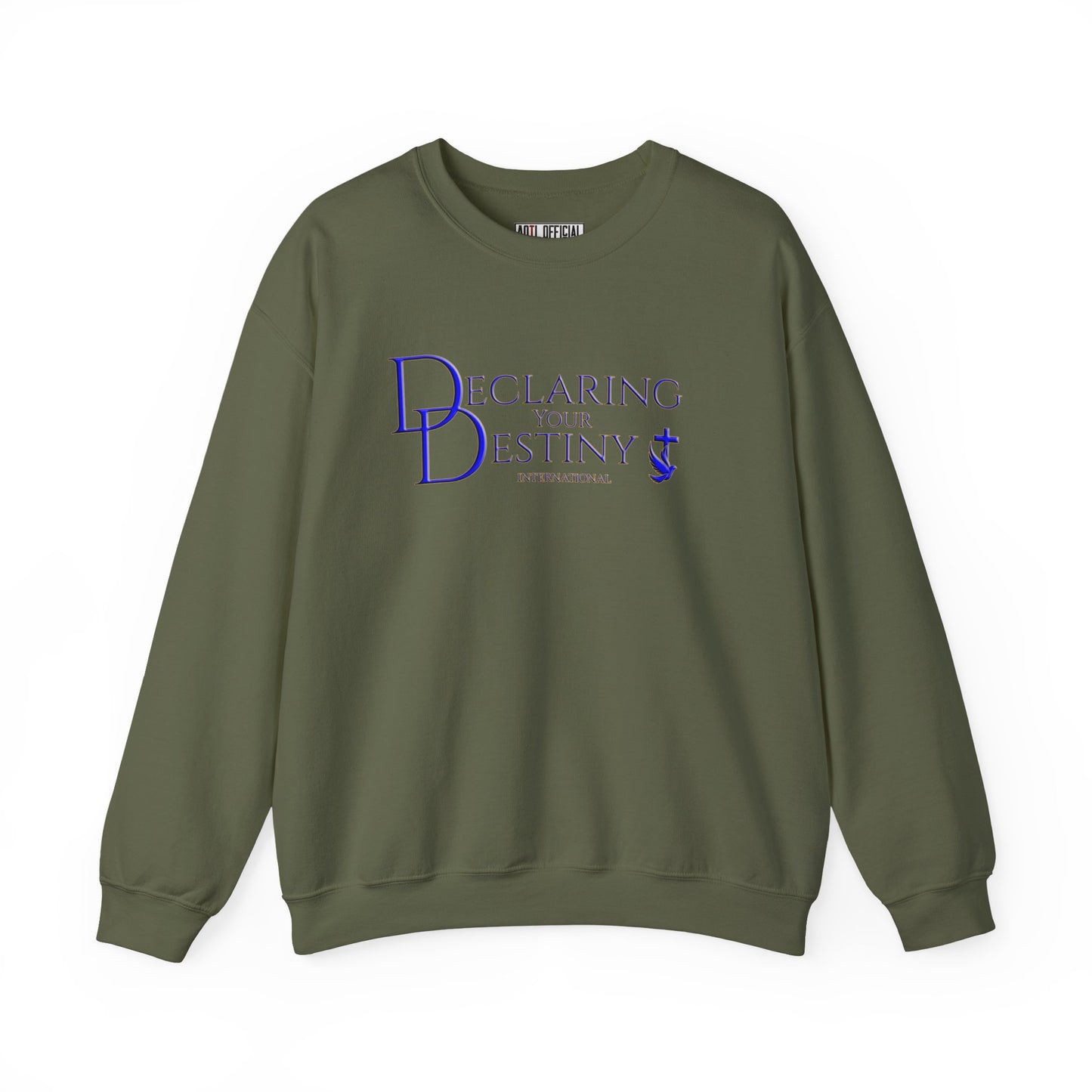 Declaring Your Destiny Blue & Gold Logo/ Alpha & Omega Jesus walking On Water Unisex Heavy Blend™ Crewneck Sweatshirt