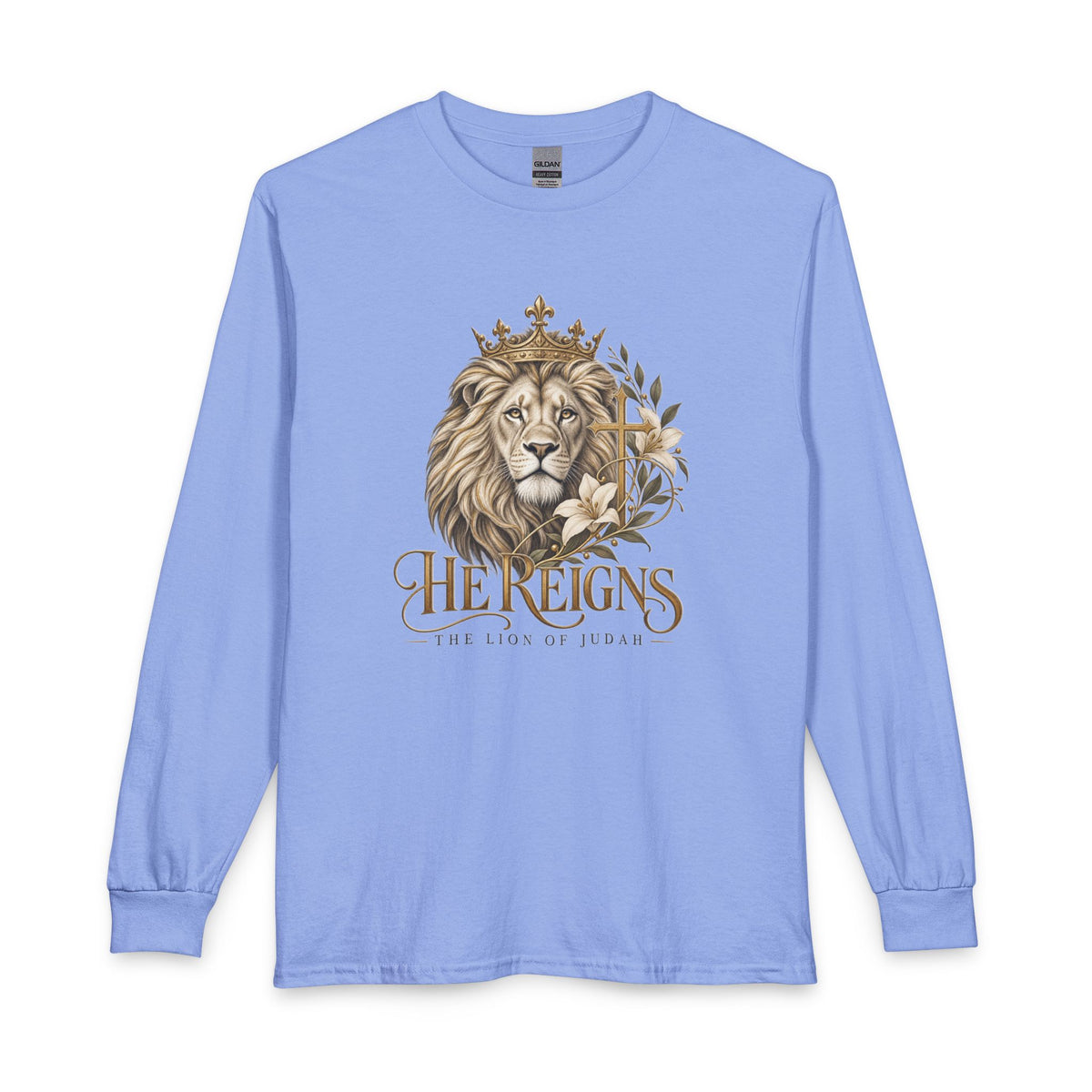 Lion of Judah — He Reigns Christian Long Sleeve Shirt