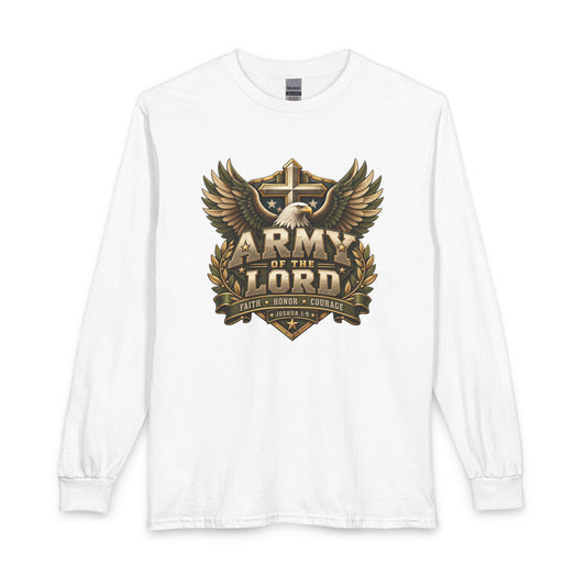 Faith, Honor & Courage Christian Shirt. Inspired by Joshua 1:9, this design encourages you to live with honor and face each day knowing God is with you.