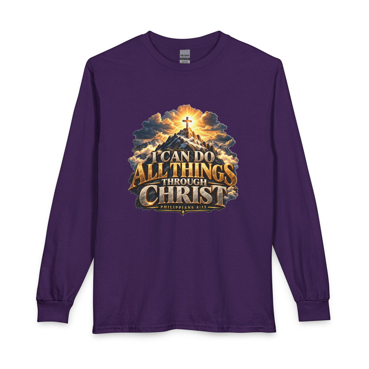 I Can Do All Things Through Christ – Philippians 4:13 Mountain Cross Design Christian Long Sleeve Shirt