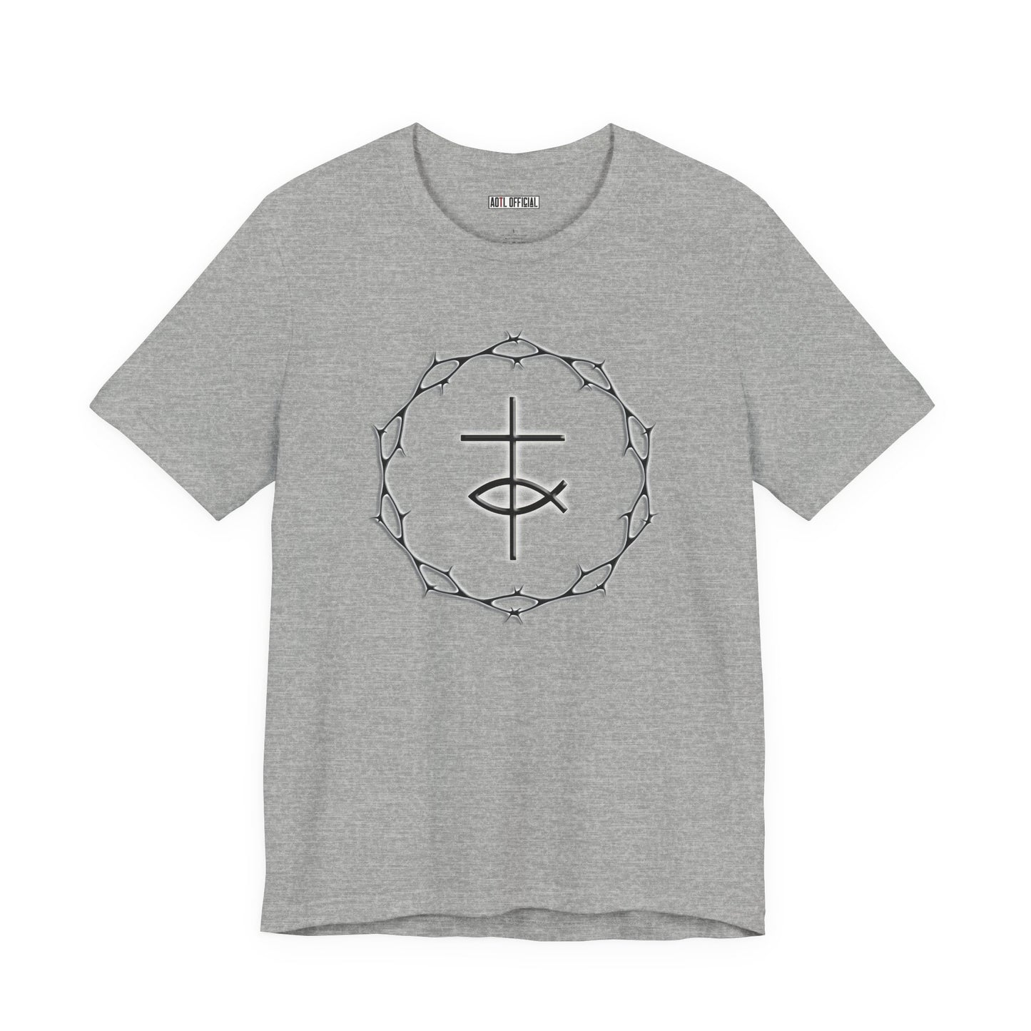 Circle of Thorns & Cross with Fish Unisex Jersey Short Sleeve Tee