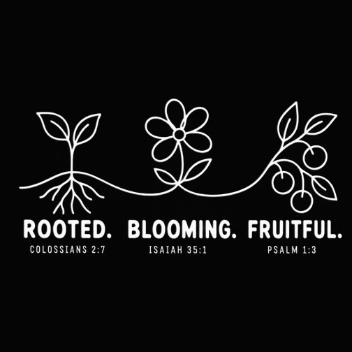 Rooted. Blooming. Fruitful. Christian T-shirt