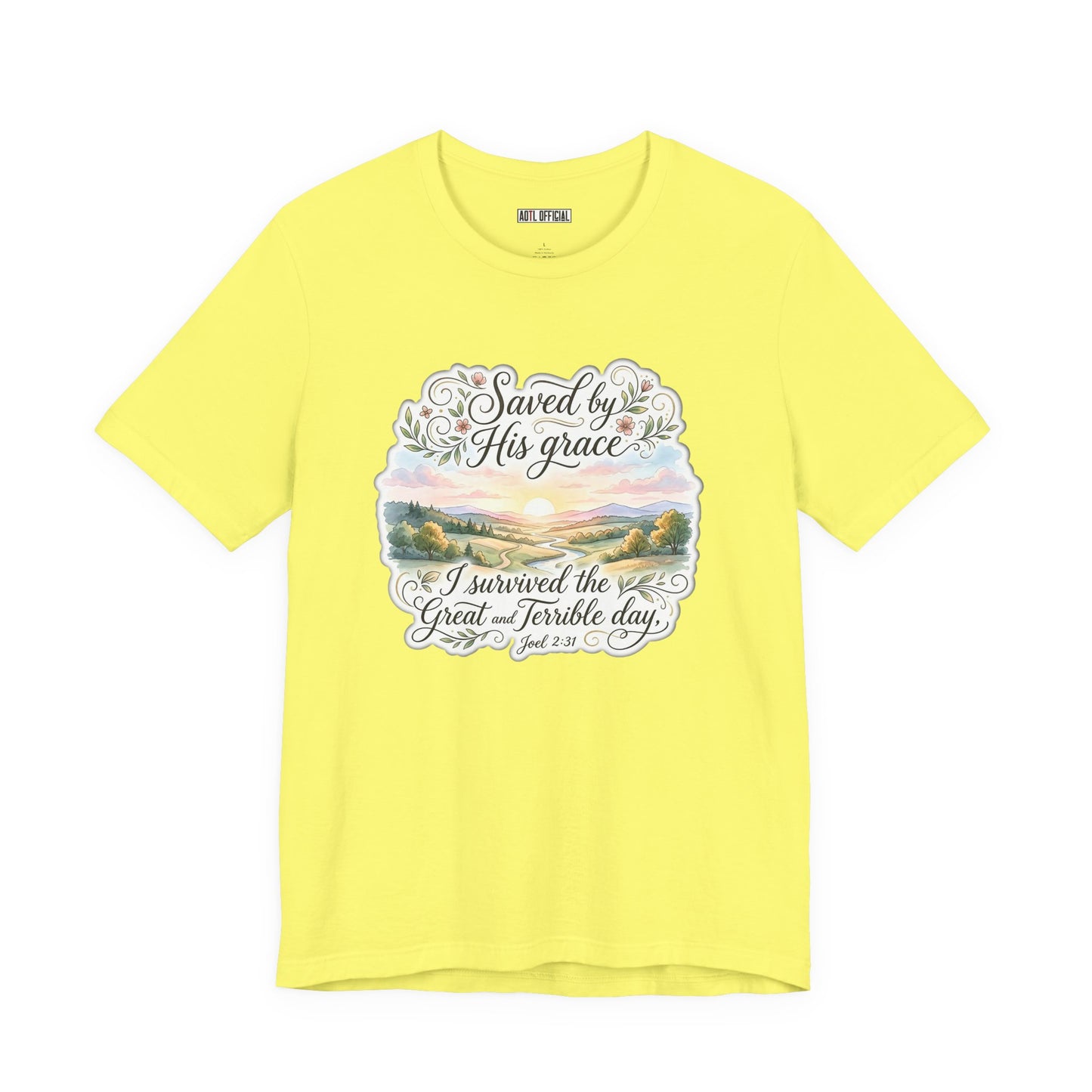Grace Beyond the Horizon – I Survived the Great and Terrible Day (Joel 2:31) Unisex Short Sleeve Tee