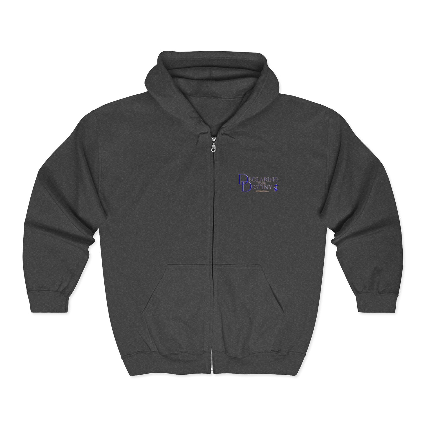 DYD  Single Sided Full-Zip Sweatshirt featuring the Blue/Gold Declaring Your Destiny logo