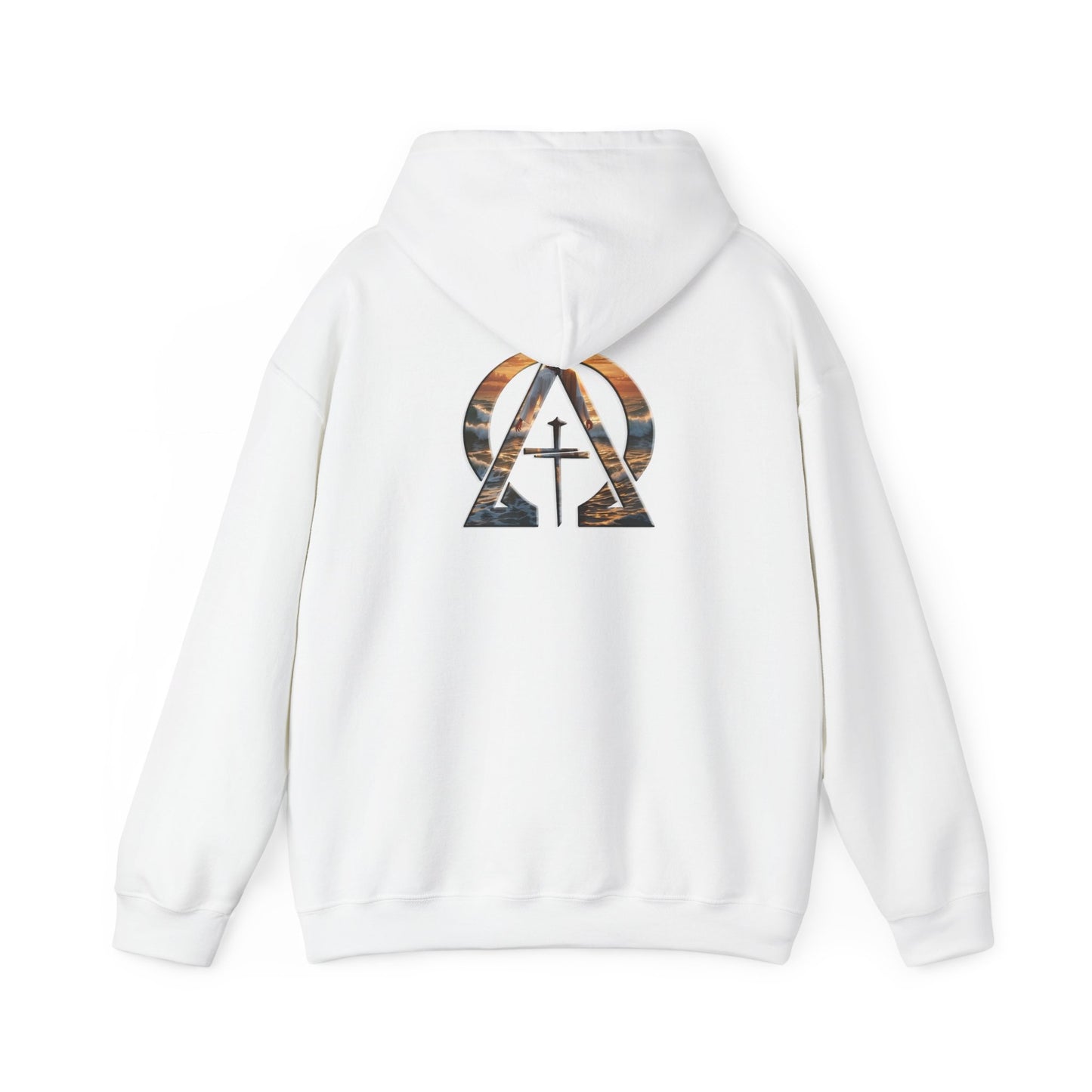Declaring Your Destiny Blue & Gold logo/ Alpha & Omega Jesu Walking On Water Unisex Heavy Blend™ Hooded Sweatshirt