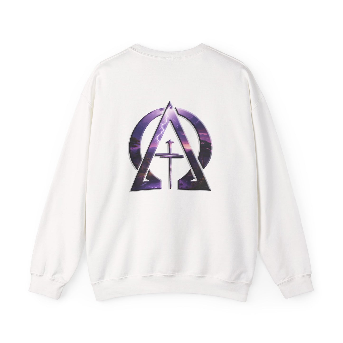 Declaring Your Destiny Purple -Teal logo/ Alpha & Omega Purple Lightning  Unisex Heavy Blend™ Crewneck Sweatshirt