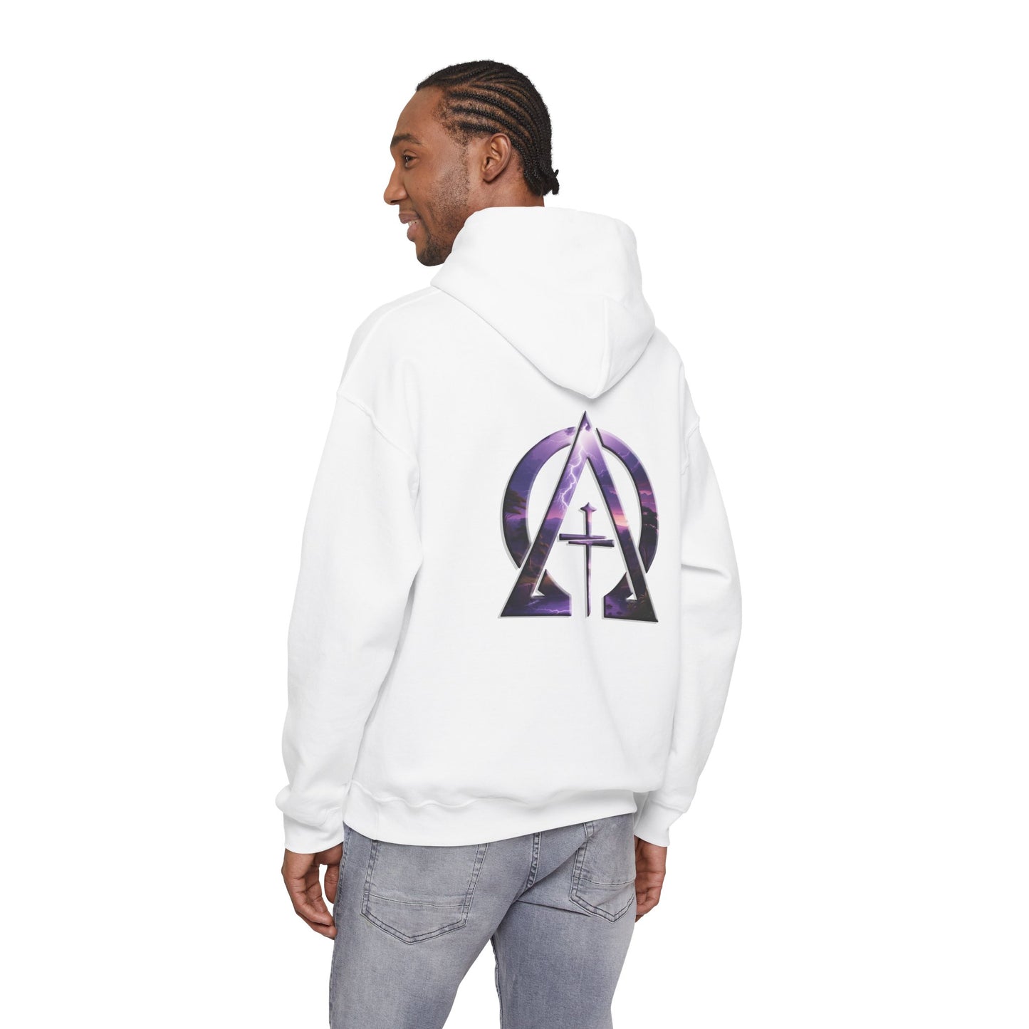 Declaring Your Destiny Purple-Teal logo/ Alpha & Omega Purple Lightning Unisex Heavy Blend™ Hooded Sweatshirt