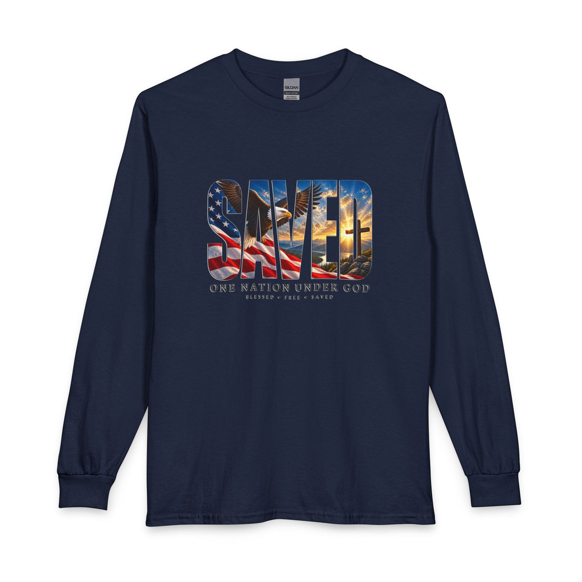 Saved-One Nation Under God Christian Long Sleeve Shirt
