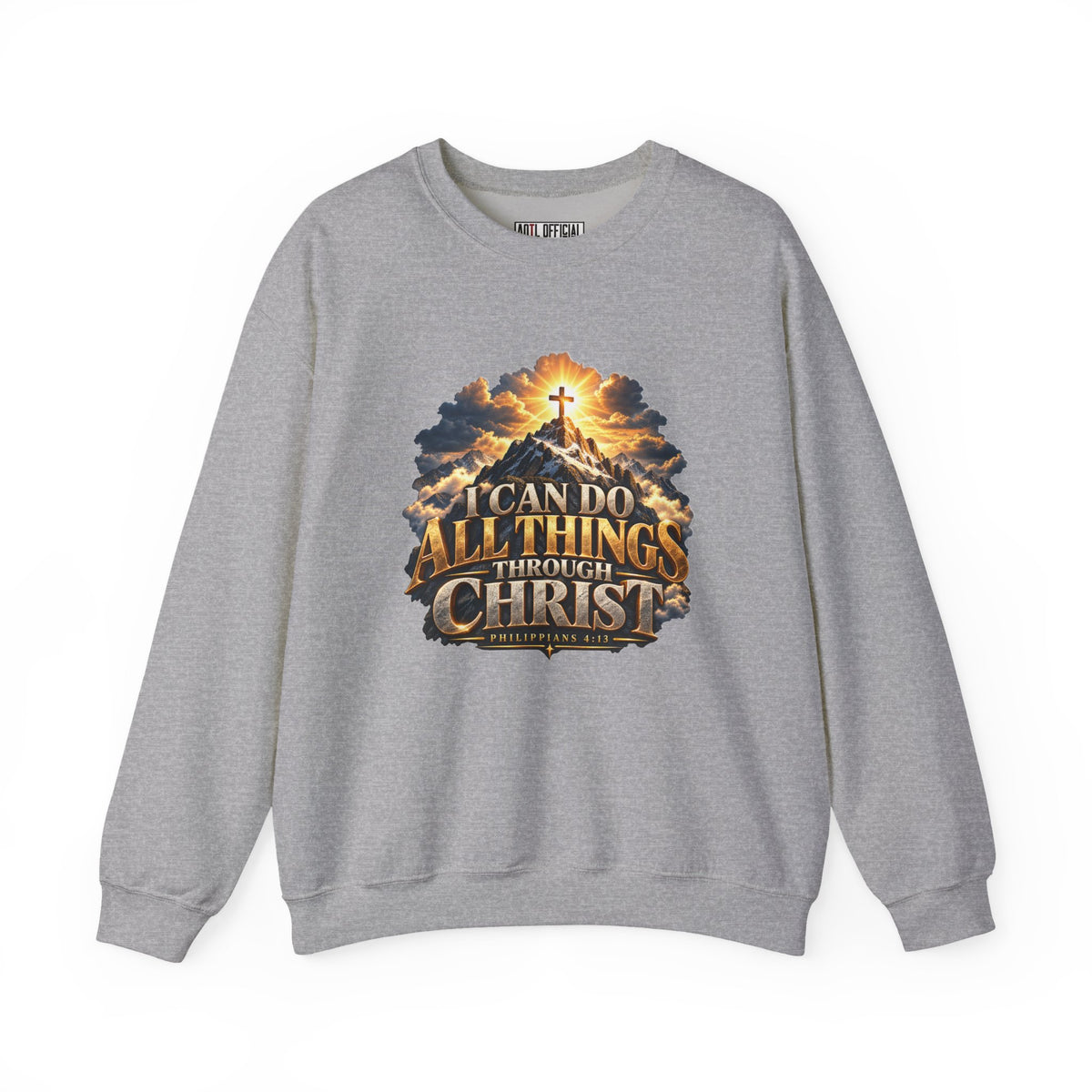 I Can Do All Things Through Christ – Philippians 4:13 Mountain Cross Design Christian  Sweatshirt