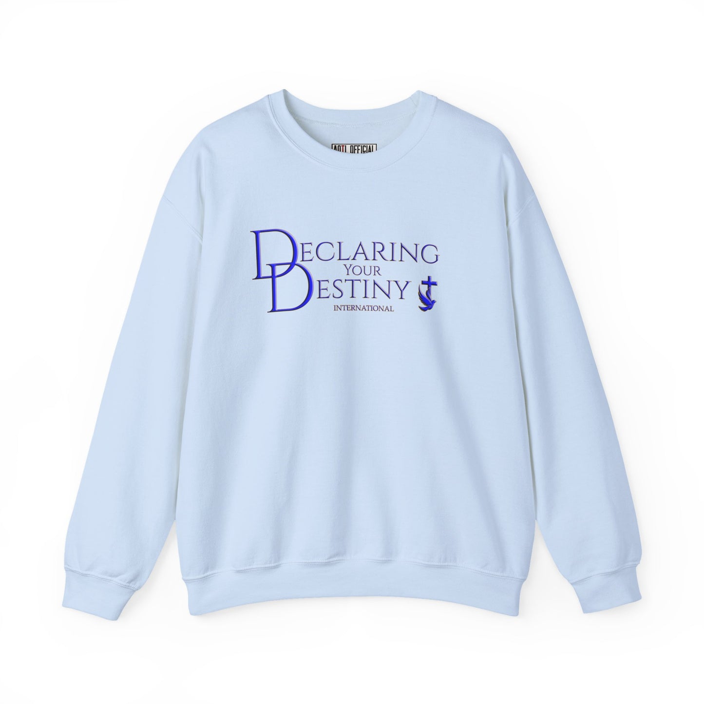 Declaring Your Destiny Blue & Gold Logo/ Alpha & Omega Jesus walking On Water Unisex Heavy Blend™ Crewneck Sweatshirt