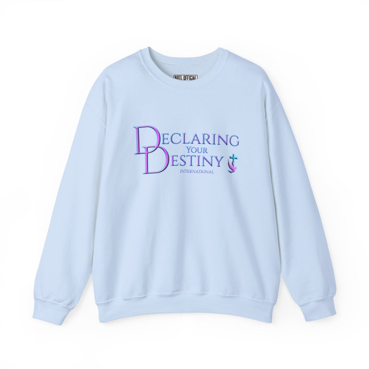 Declaring Your Destiny Purple & Teal logo/ 2 Corinthians 5:7 Unisex Heavy Blend™ Crewneck Sweatshirt