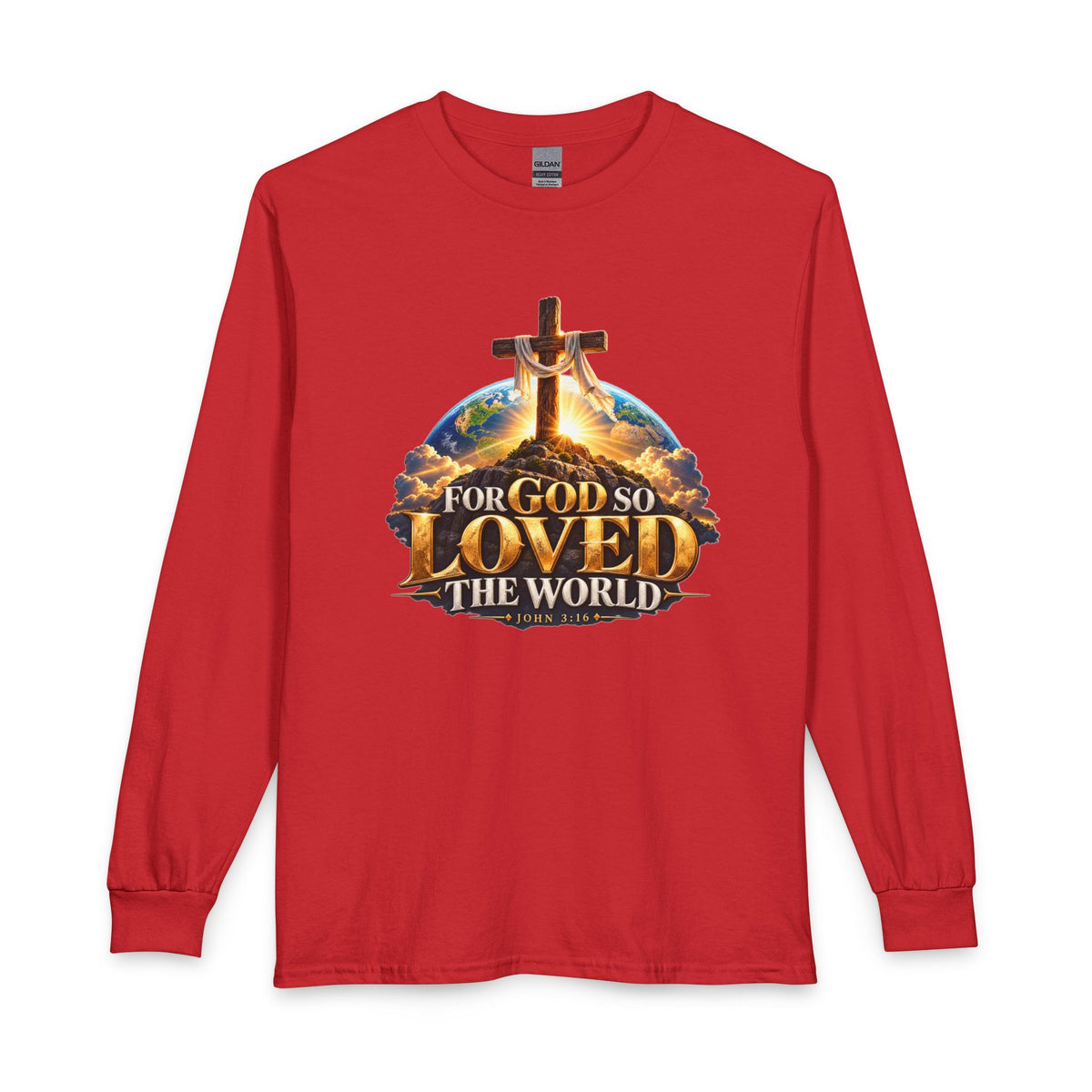 For God So Loved the World – John 3:16 Cross Design Christian Long Sleeve Shirt