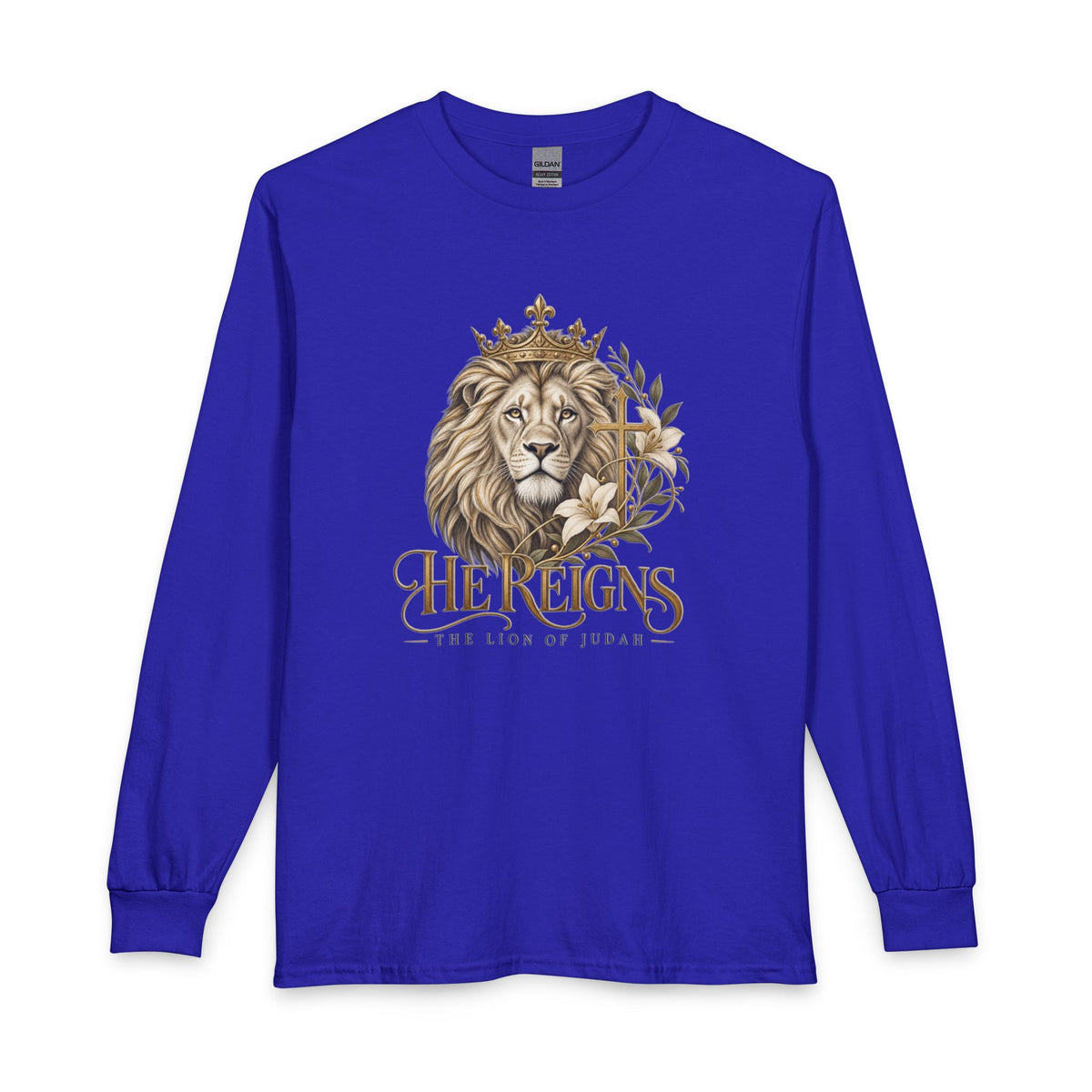 Lion of Judah — He Reigns Christian Long Sleeve Shirt