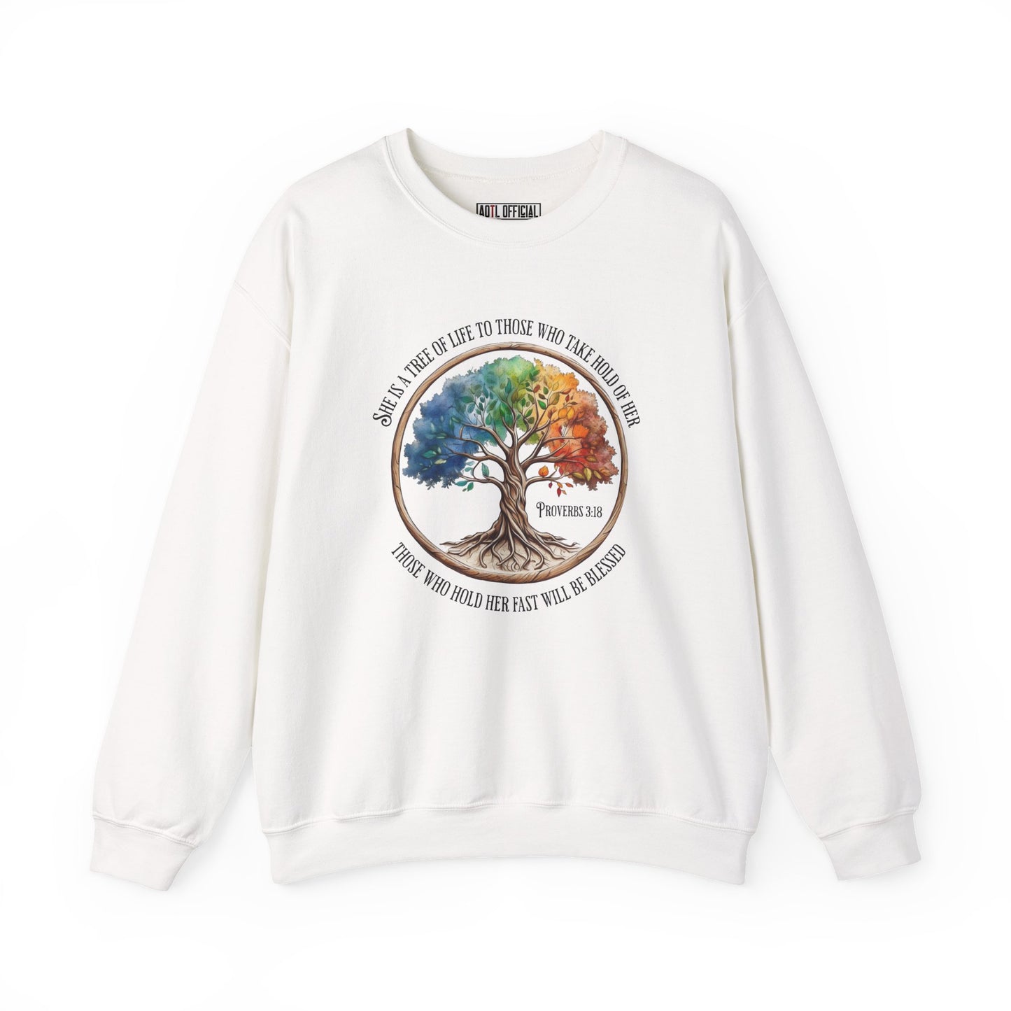 Colorful Tree of Life featuring Proverbs 3:18 Unisex Heavy Blend™ Crewneck Sweatshirt