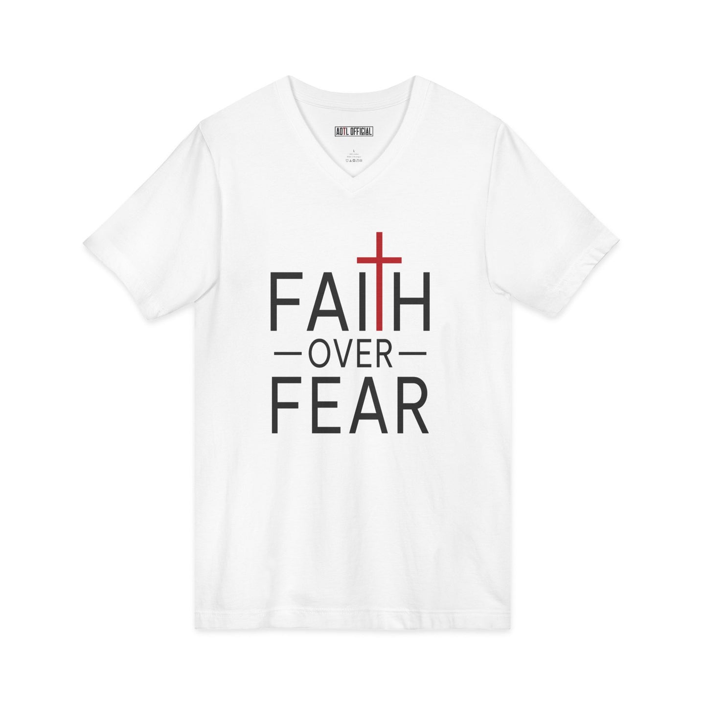Faith Over Fear Christian V-neck t-shirt faith-inspired design
