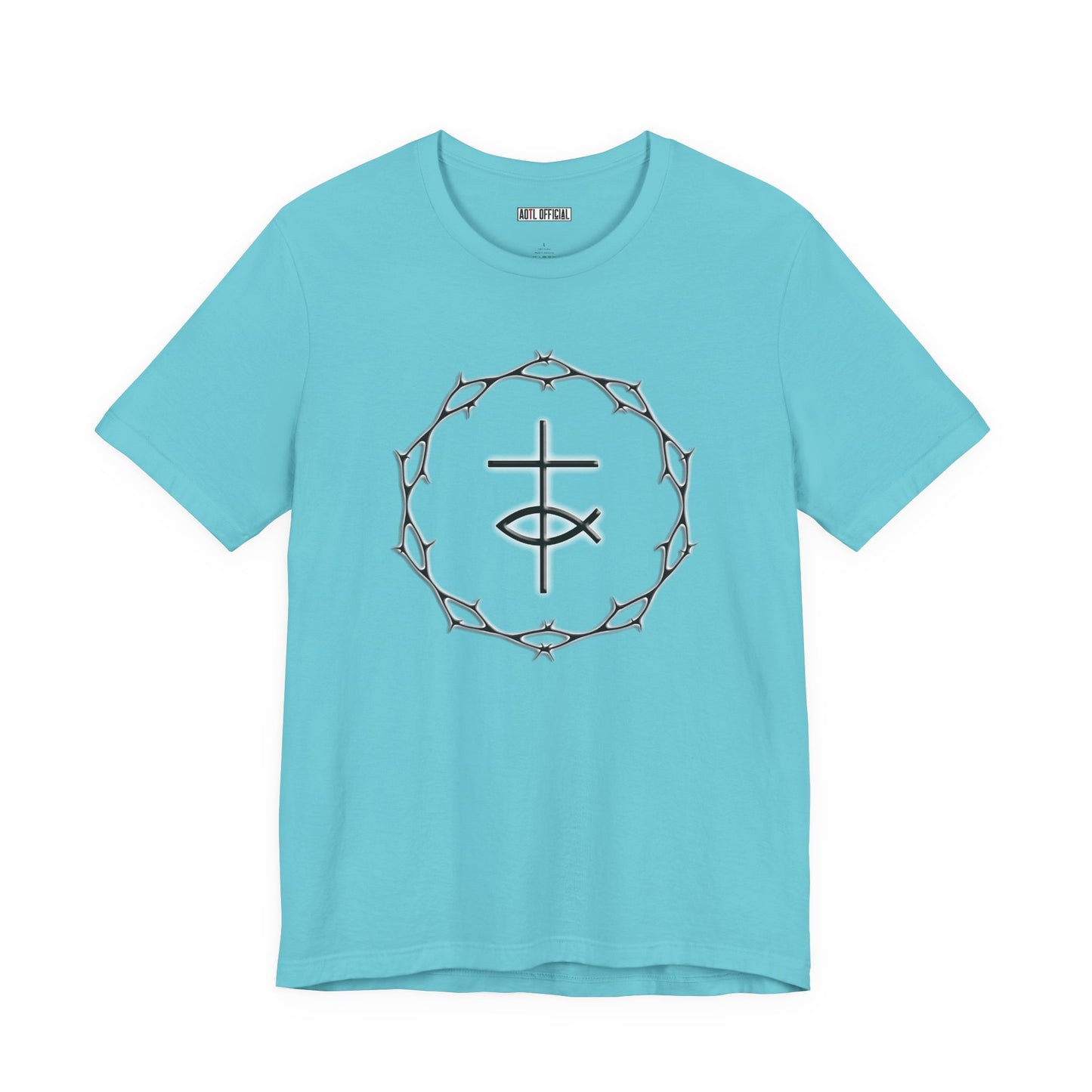 Circle of Thorns & Cross with Fish Unisex Jersey Short Sleeve Tee