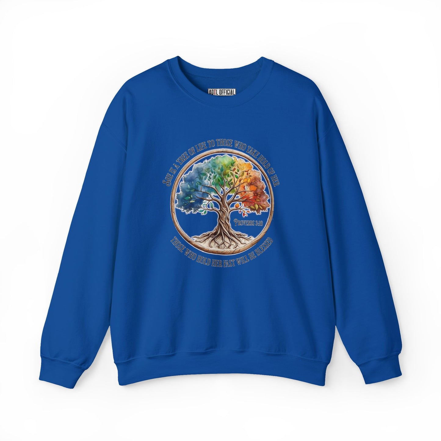 Colorful Tree of Life featuring Proverbs 3:18 Unisex Heavy Blend™ Crewneck Sweatshirt