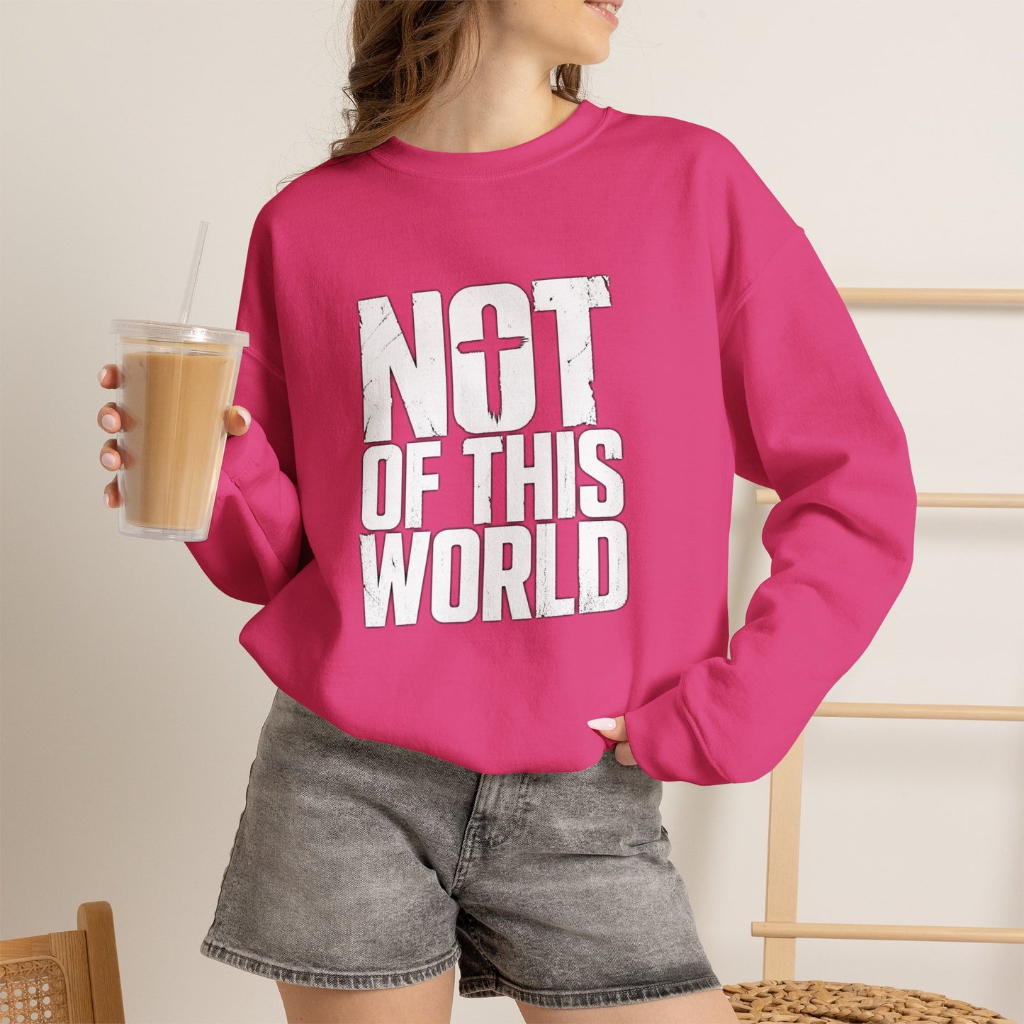 Not Of This World White Text Christian Sweatshirt