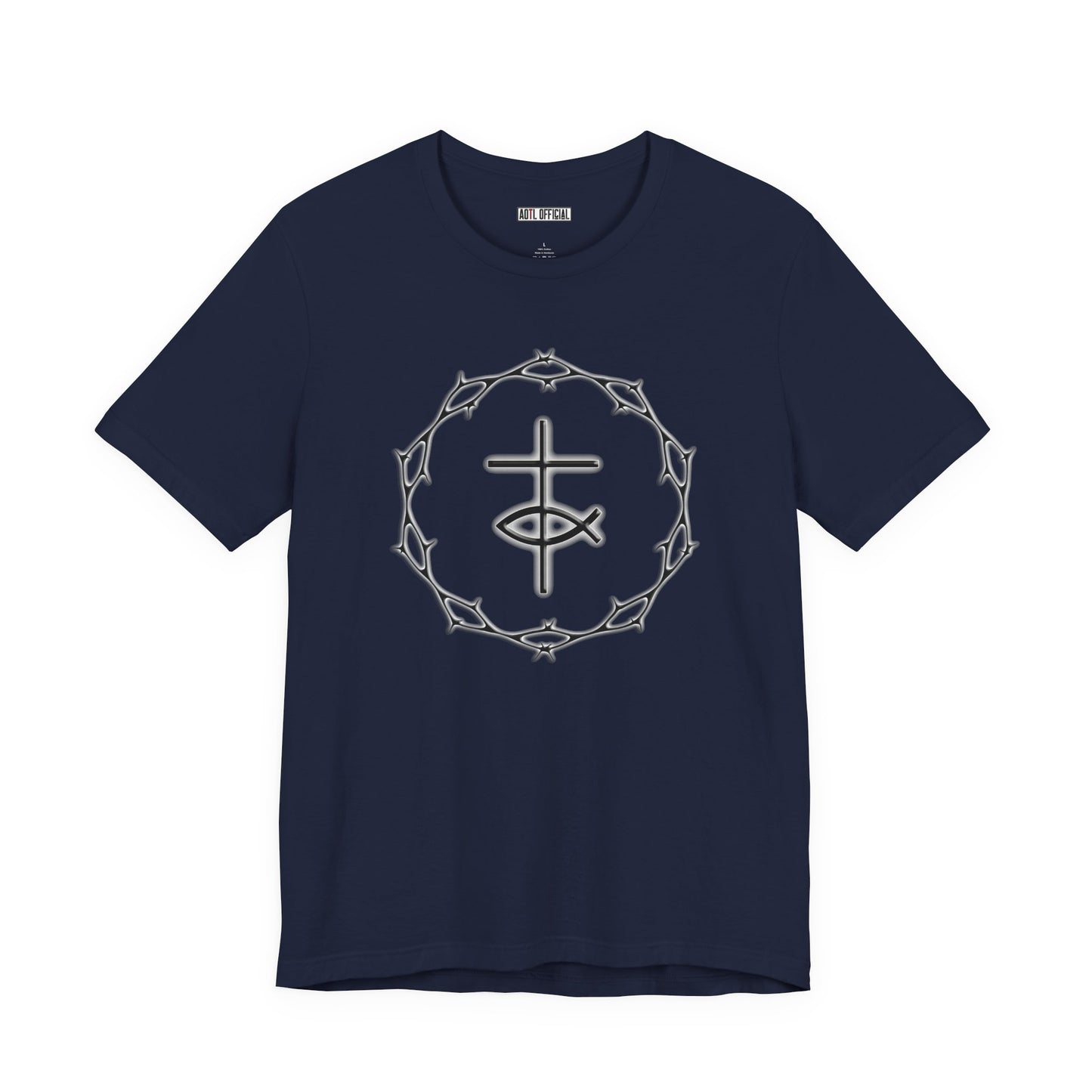 Circle of Thorns & Cross with Fish Unisex Jersey Short Sleeve Tee