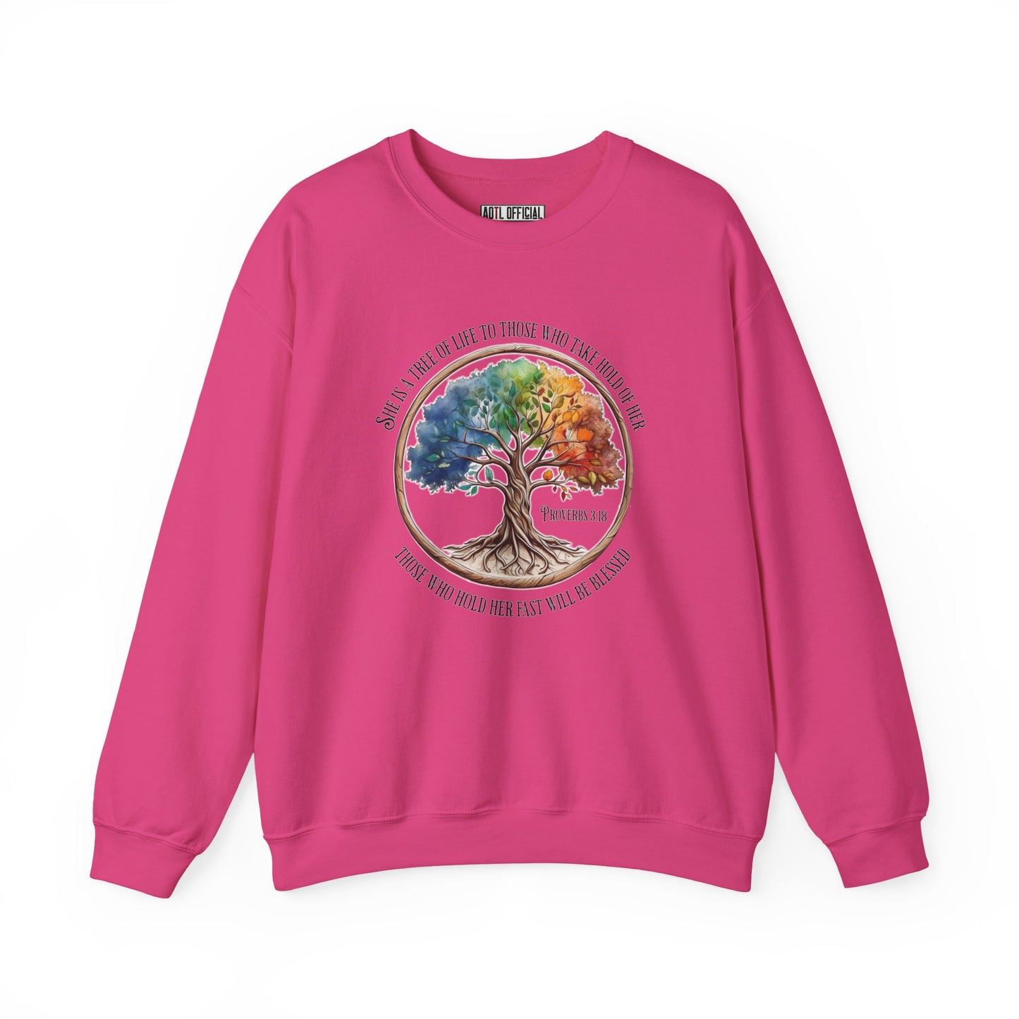 Colorful Tree of Life featuring Proverbs 3:18 Unisex Heavy Blend™ Crewneck Sweatshirt
