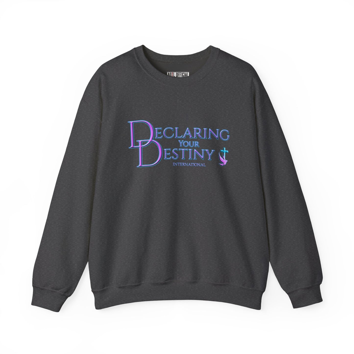 Declaring Your Destiny Purple & Teal logo/ 2 Corinthians 5:7 Unisex Heavy Blend™ Crewneck Sweatshirt