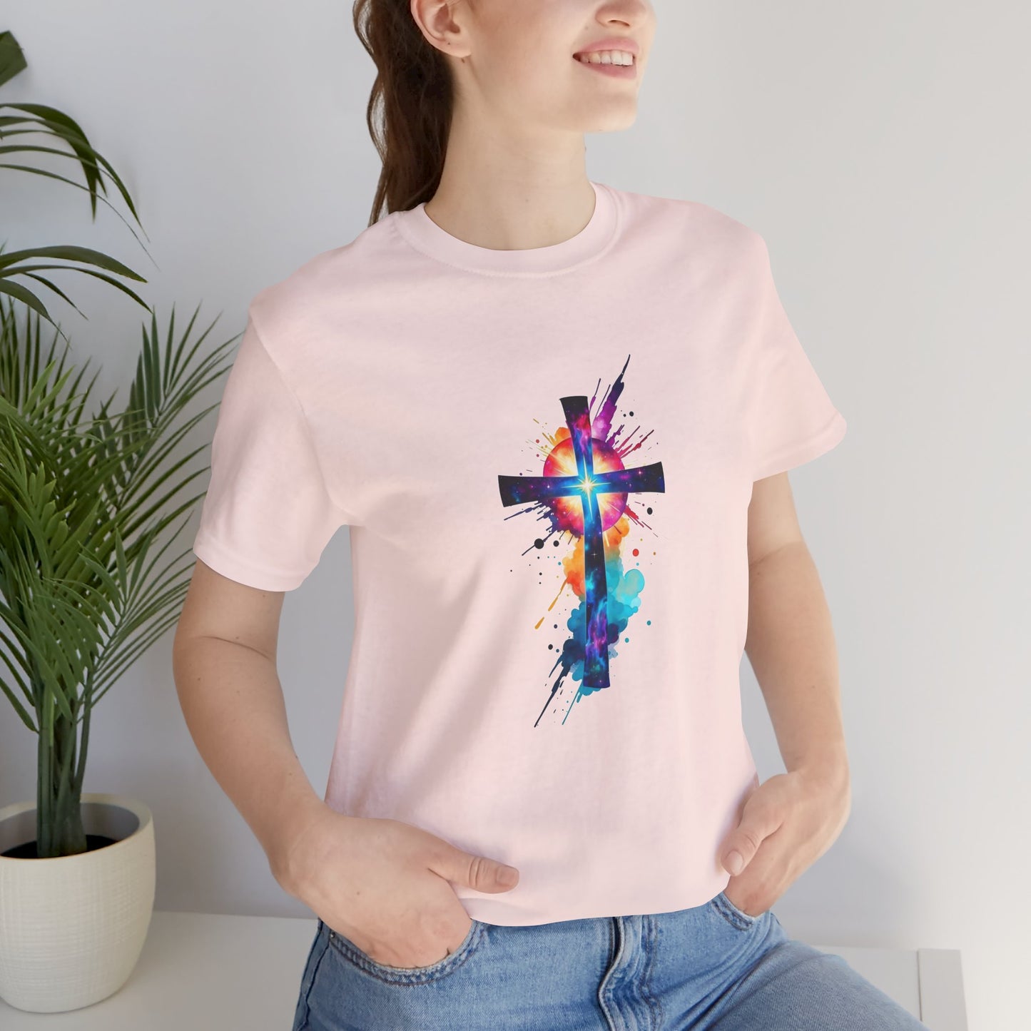 Cosmic Reverence Cross Christian Unisex Short Sleeve Tee