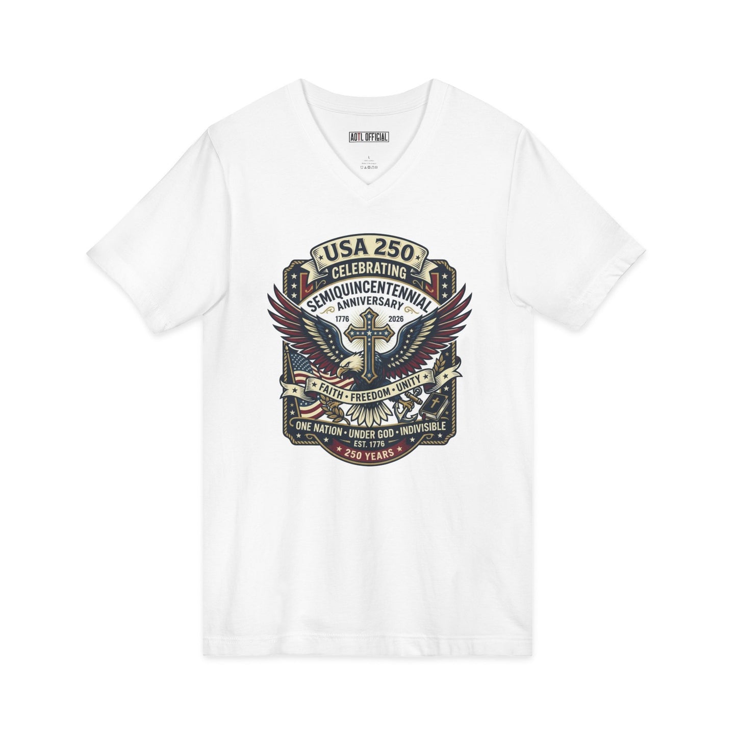 250 year Anniversary One Nation Under God Version 2  V-Neck Tee