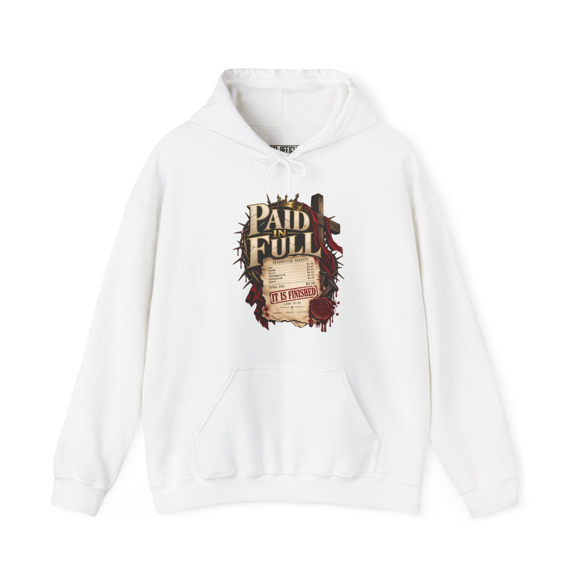 Paid in Full — John 19:30 Christian Hoodie. The debt has been paid. Inspired by Jesus’ final words, “It is finished".