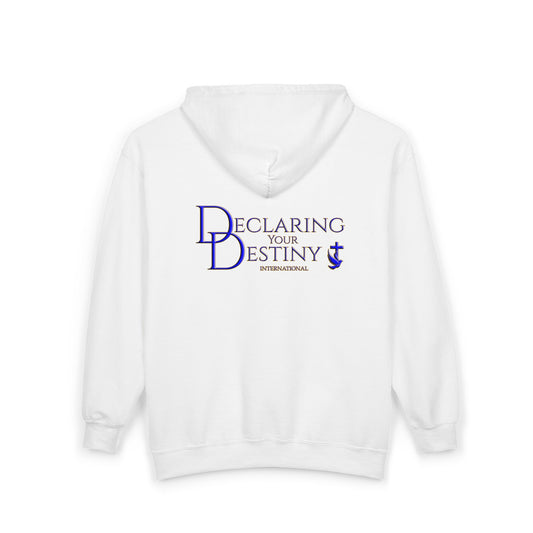 DYD  2 Sided Full-Zip Sweatshirt featuring the Blue/Gold Declaring Your Destiny logo