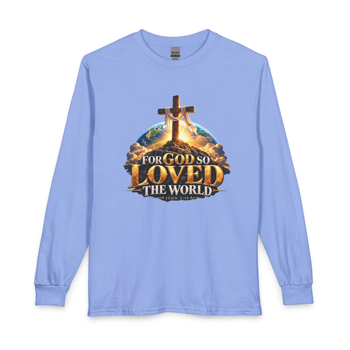 For God So Loved the World – John 3:16 Cross Design Christian Long Sleeve Shirt