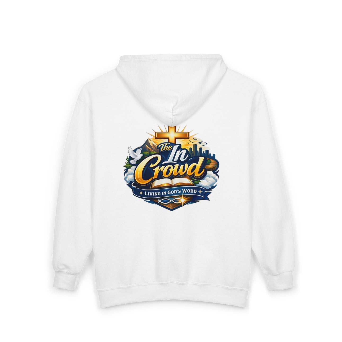 DYD  2 Sided Full-Zip Sweatshirt featuring the Blue and Gold DYD logo front, In Crowd logo on back