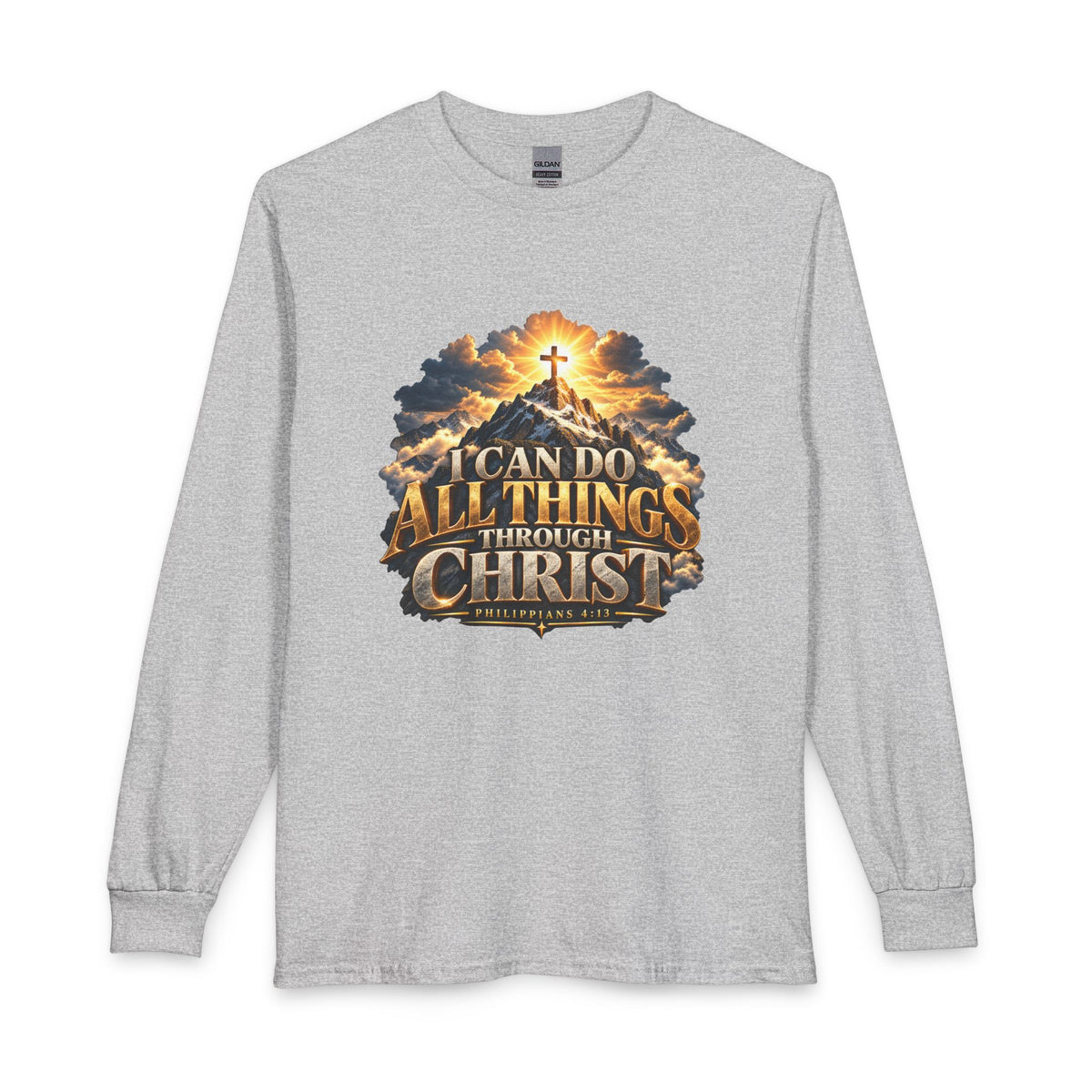 I Can Do All Things Through Christ – Philippians 4:13 Mountain Cross Design Christian Long Sleeve Shirt